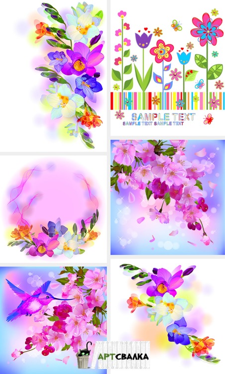 Абстрактные цветы, птица - вектор  | Abstract flowers, bird - vector